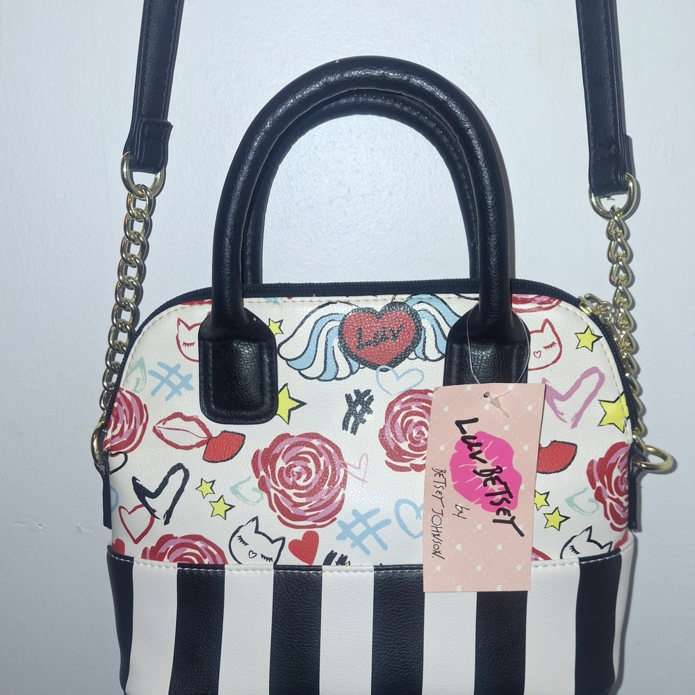 Betsey Johnson Black and White Striped Handbag. Live Betsey